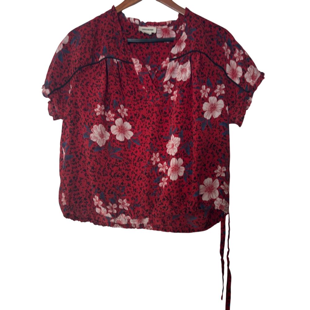 Zadig & Voltaire Red Floral Silk Blouse XS Boho Chic Lightweight Top silk